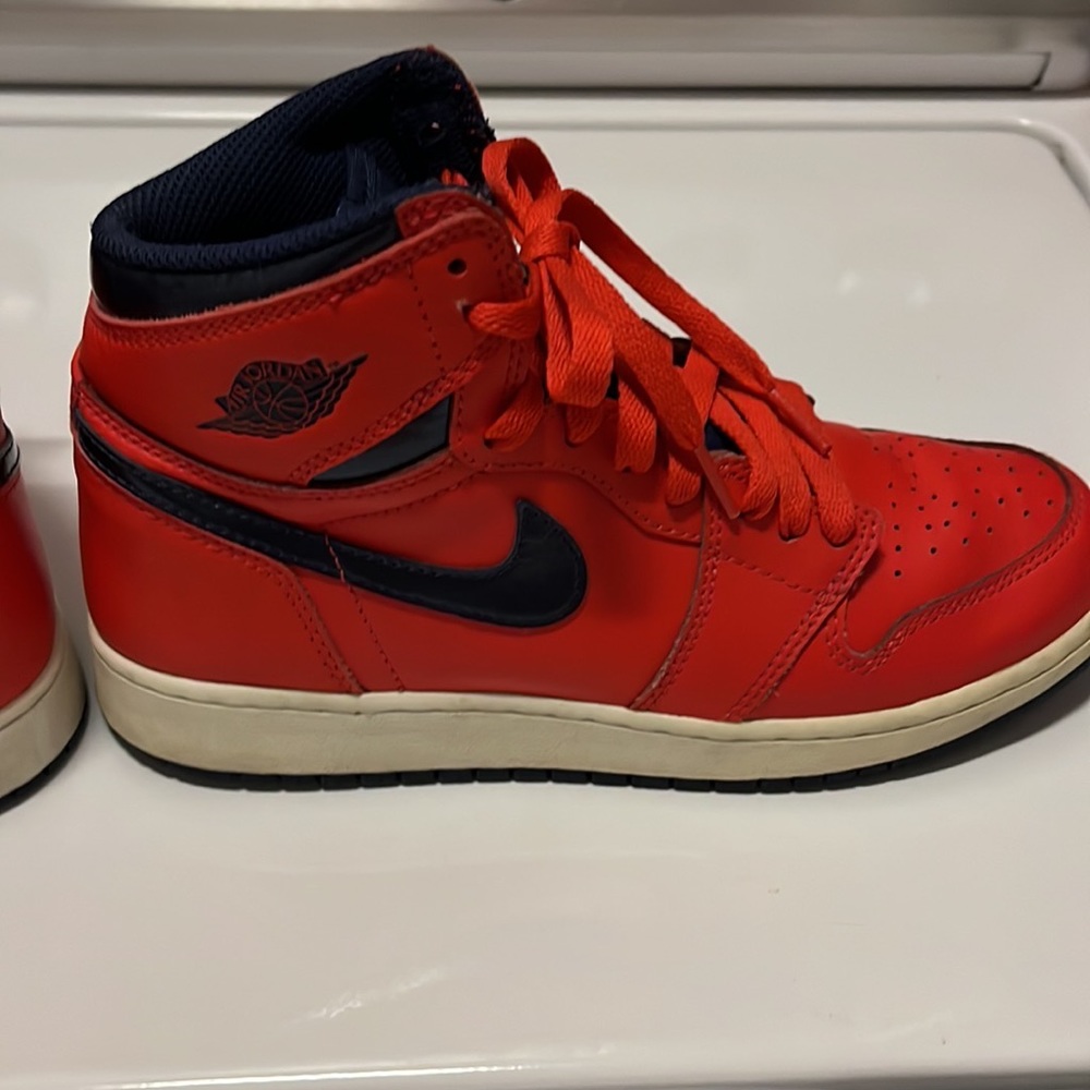 Nike Air Jordon- high top red with navy trim